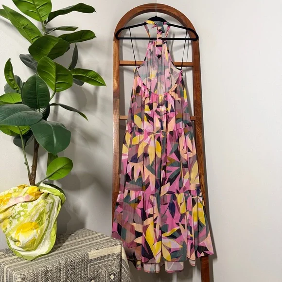 Profile by Gottex XL Pink Floral Gioa Mesh Swim Cover Up Halter Maxi Dress NEW - Picture 3 of 11